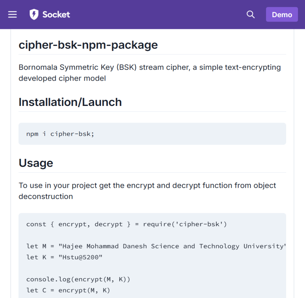 Cipher BSK npm package